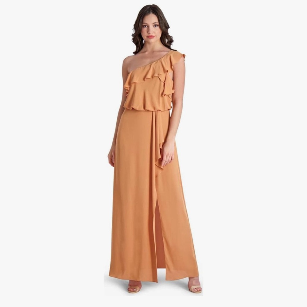 BCBGMAXAZRIA‎ One Shoulder Maxi Dress Size 0 NWT Ruffle Formal Wedding Guest